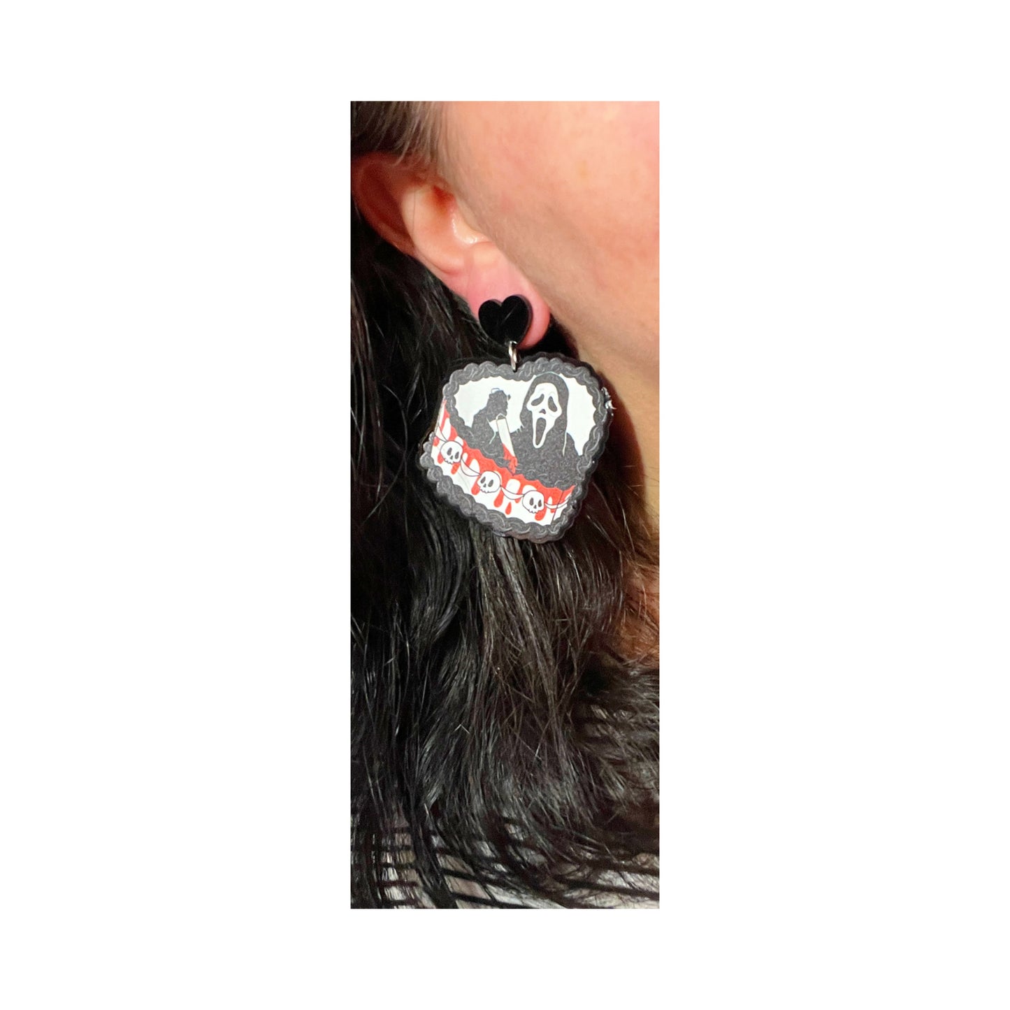 Ghostface Heart Cake Drop Earrings