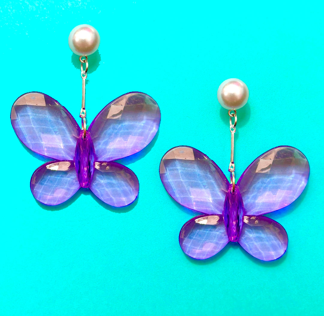 Purple Y2K Butterfly Large Drop Earrings