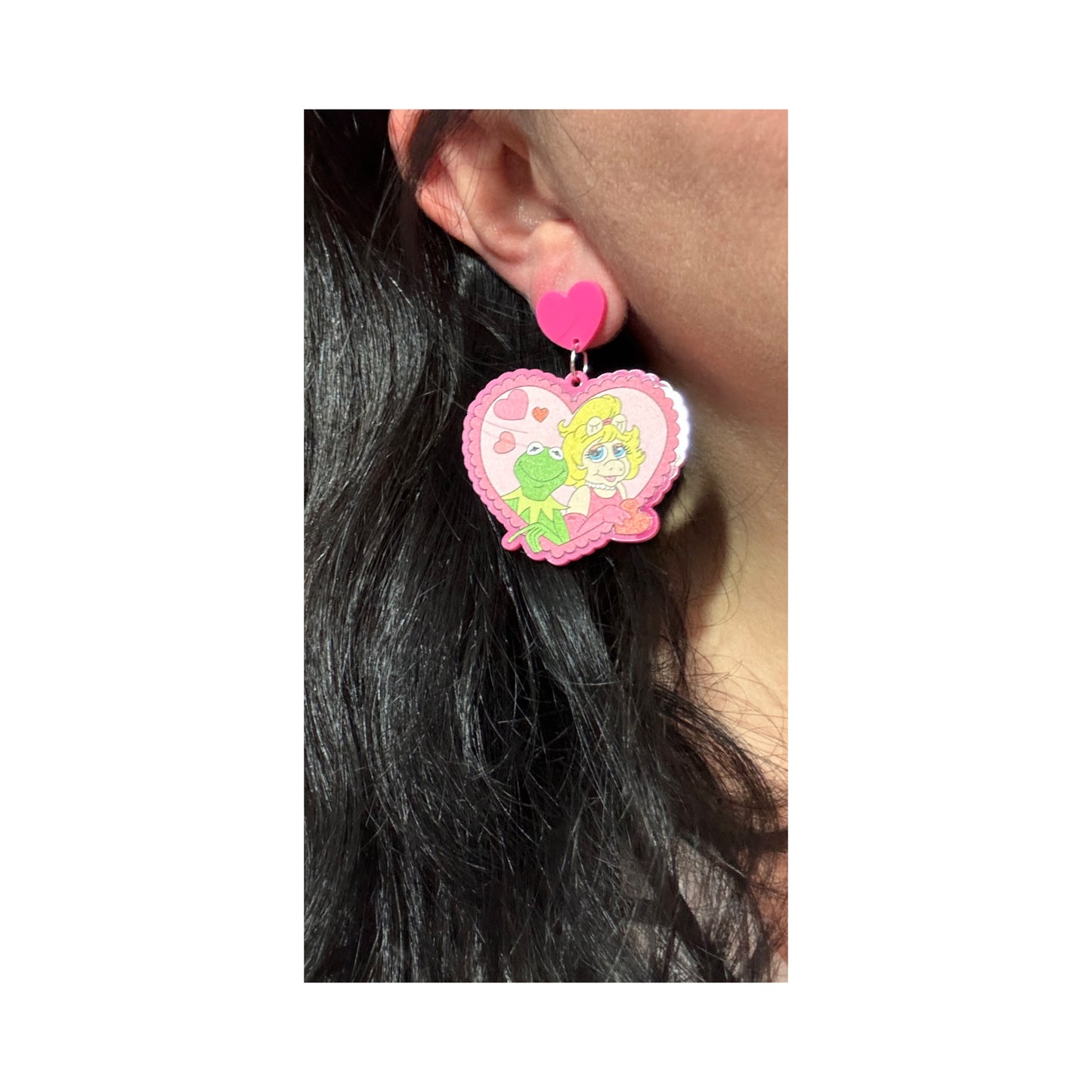 Piggy Kermie Valentine Drop Earrings