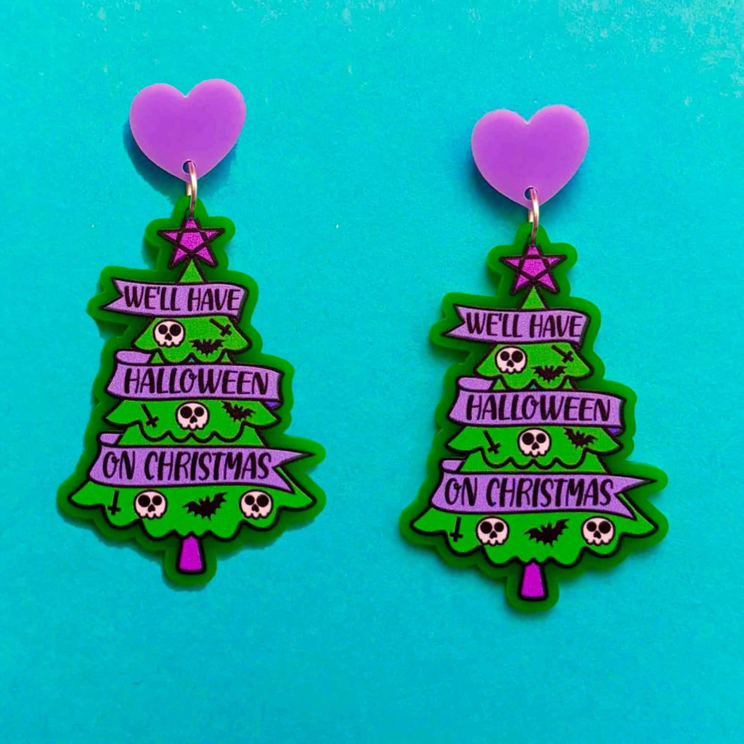 Halloween on Christmas Tree Drop Earrings