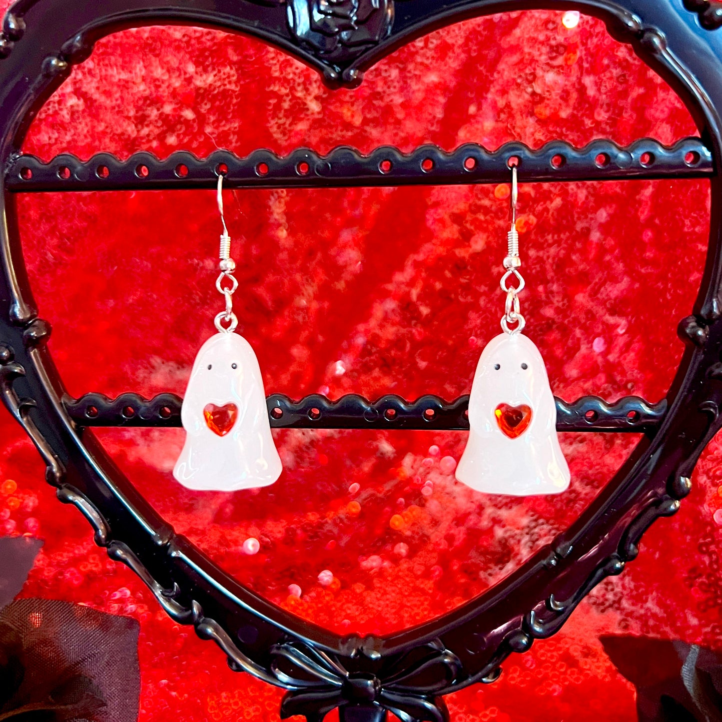 Ghost Heart 3D Drop Earrings