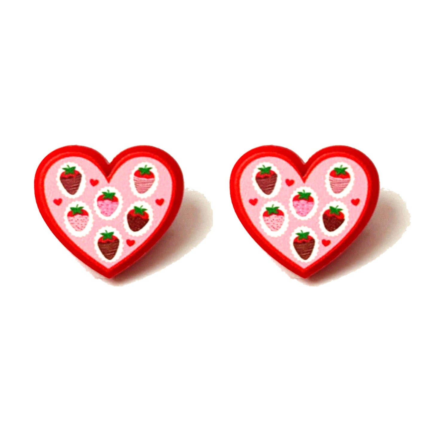 Heart Chocolate Strawberry Box Post Earrings