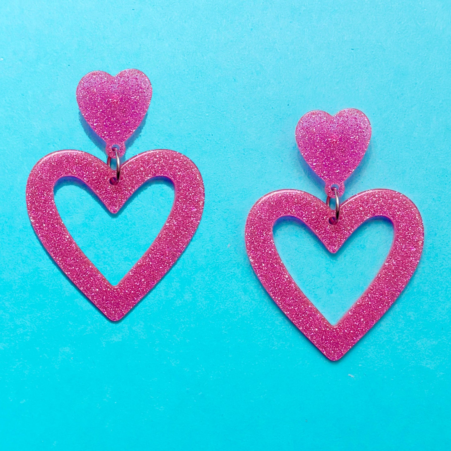 Pink Glitter Heart Drop Earrings