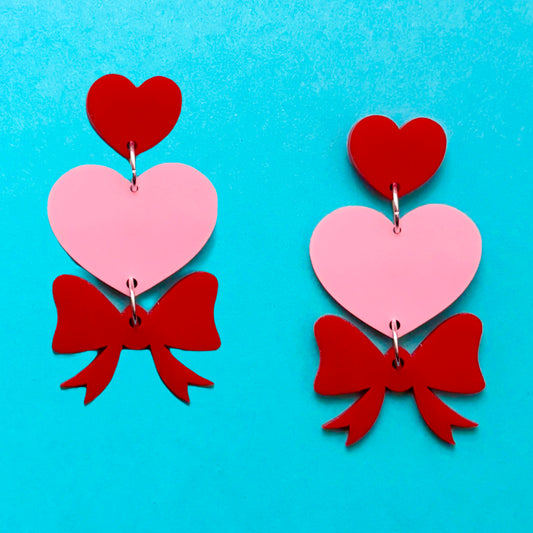 Heart Bow Drop Earrings