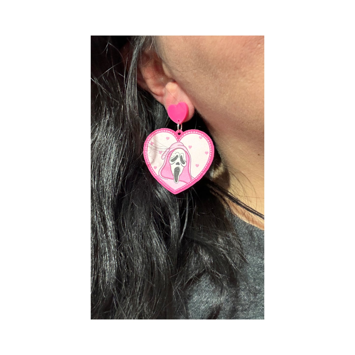 Ghostface Pink Heart Drop Earrings