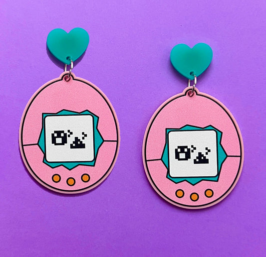 90s Pink Digital Pet Drop Earrings