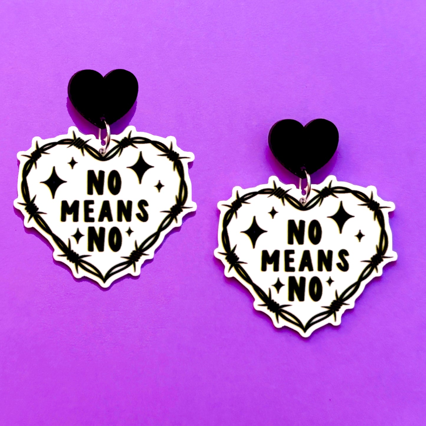 No Means No Heart Drop Earrings