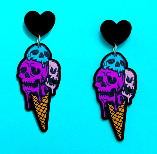 Spooky Ice Cream Cone Acrylic Drop Earrings