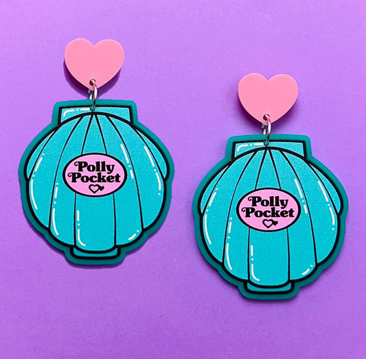 Aqua Shell Polly Pocket Drop Earrings