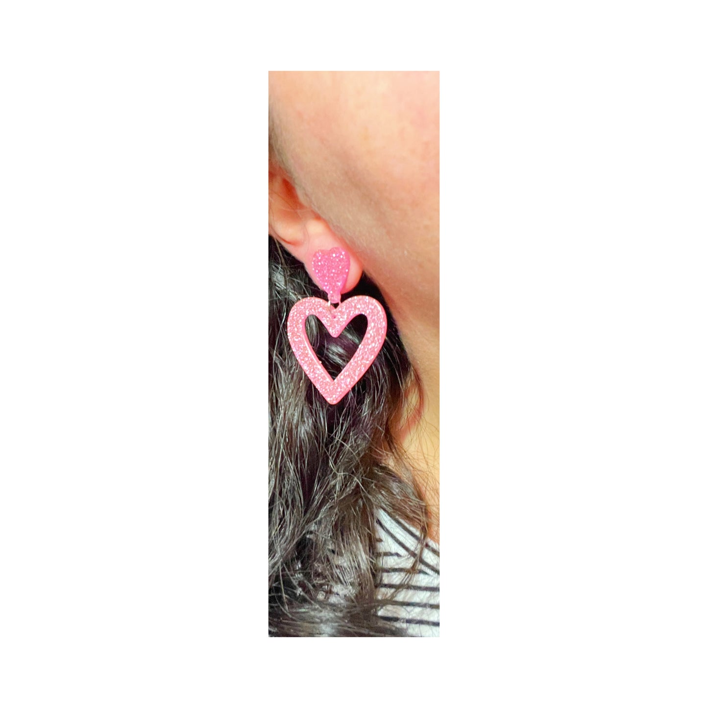 Pink Glitter Heart Drop Earrings