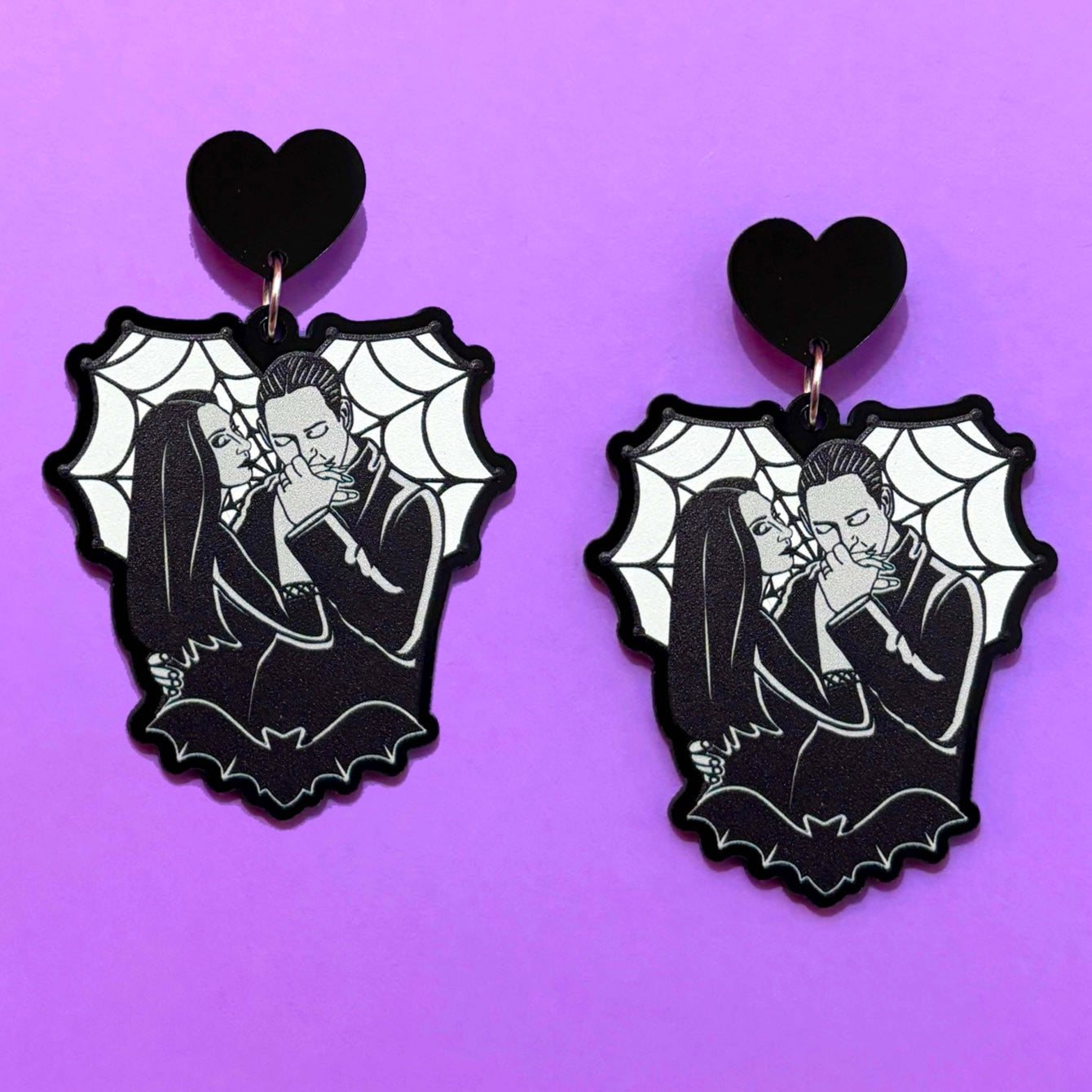 Morticia & Gomez Heart Drop Earrings