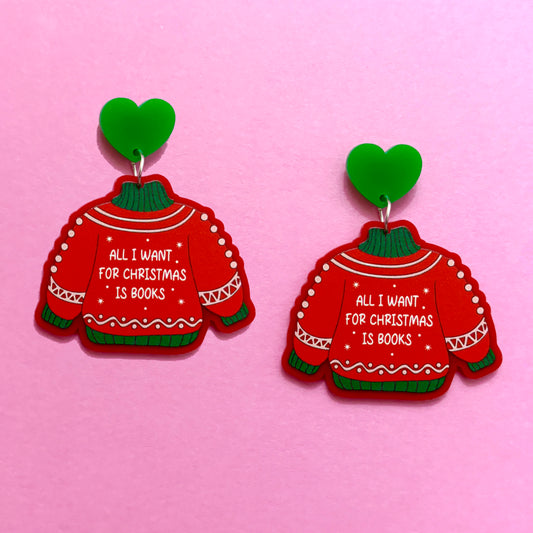 Bookmas Christmas Sweater Drop Earrings