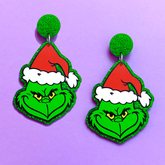 Grinch Sparkle Drop Earrings