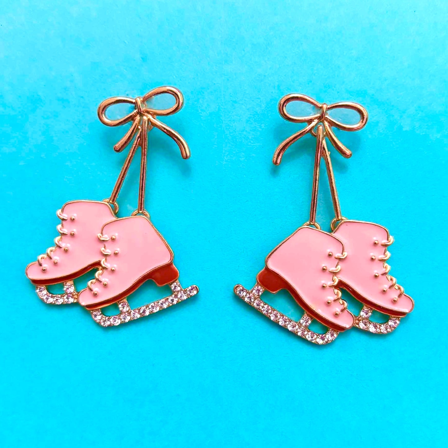 Pink Ice Skates Drop Earrings