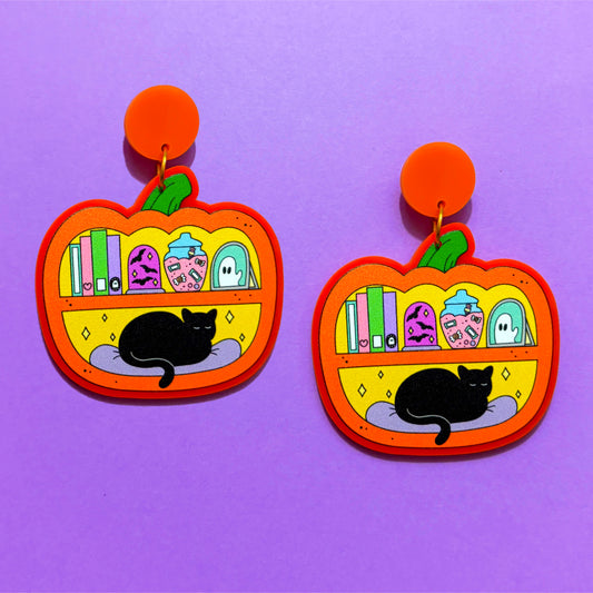 Pumpkin Bookshelf Drop Earrings