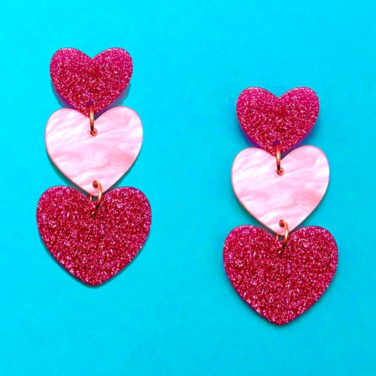 Pink Sparkle Tiered Drop Earrings