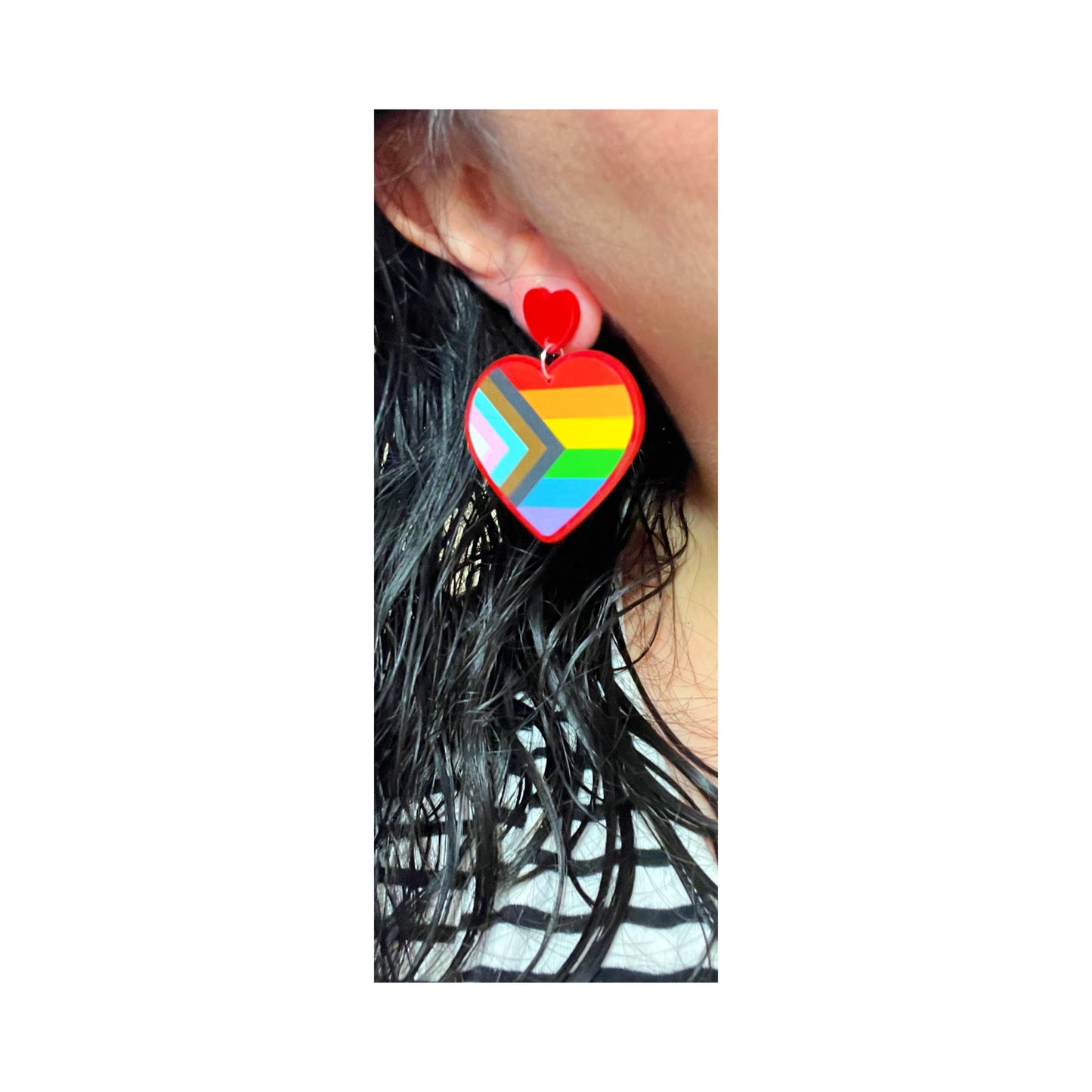 Progress Pride Flag Heart Drop Earrings