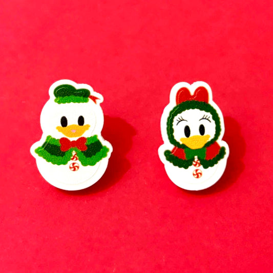 Duck Couple Snowman Post Earrings