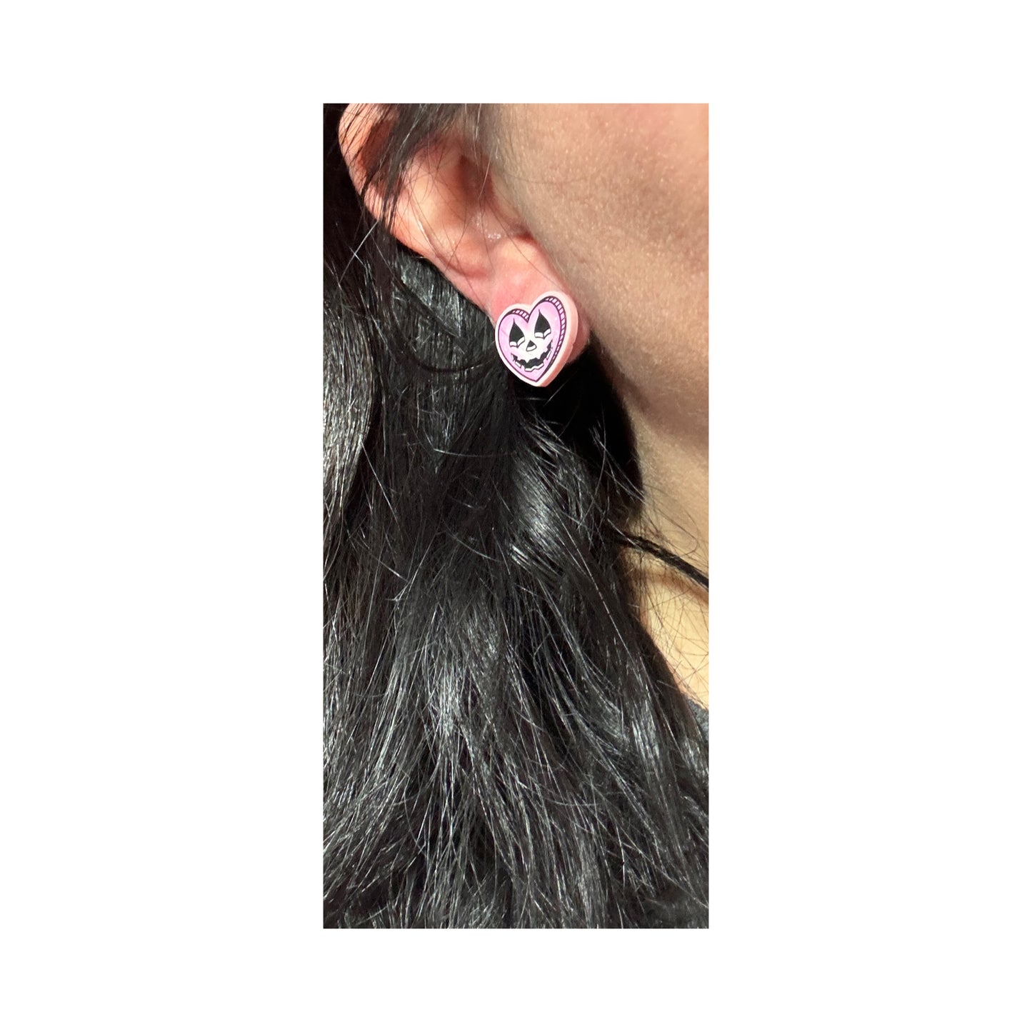 Pink Spooky Candy Heart Post Earrings