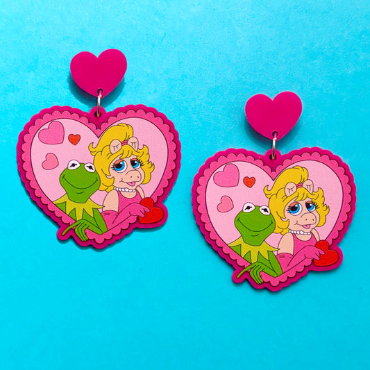 Piggy Kermie Valentine Drop Earrings