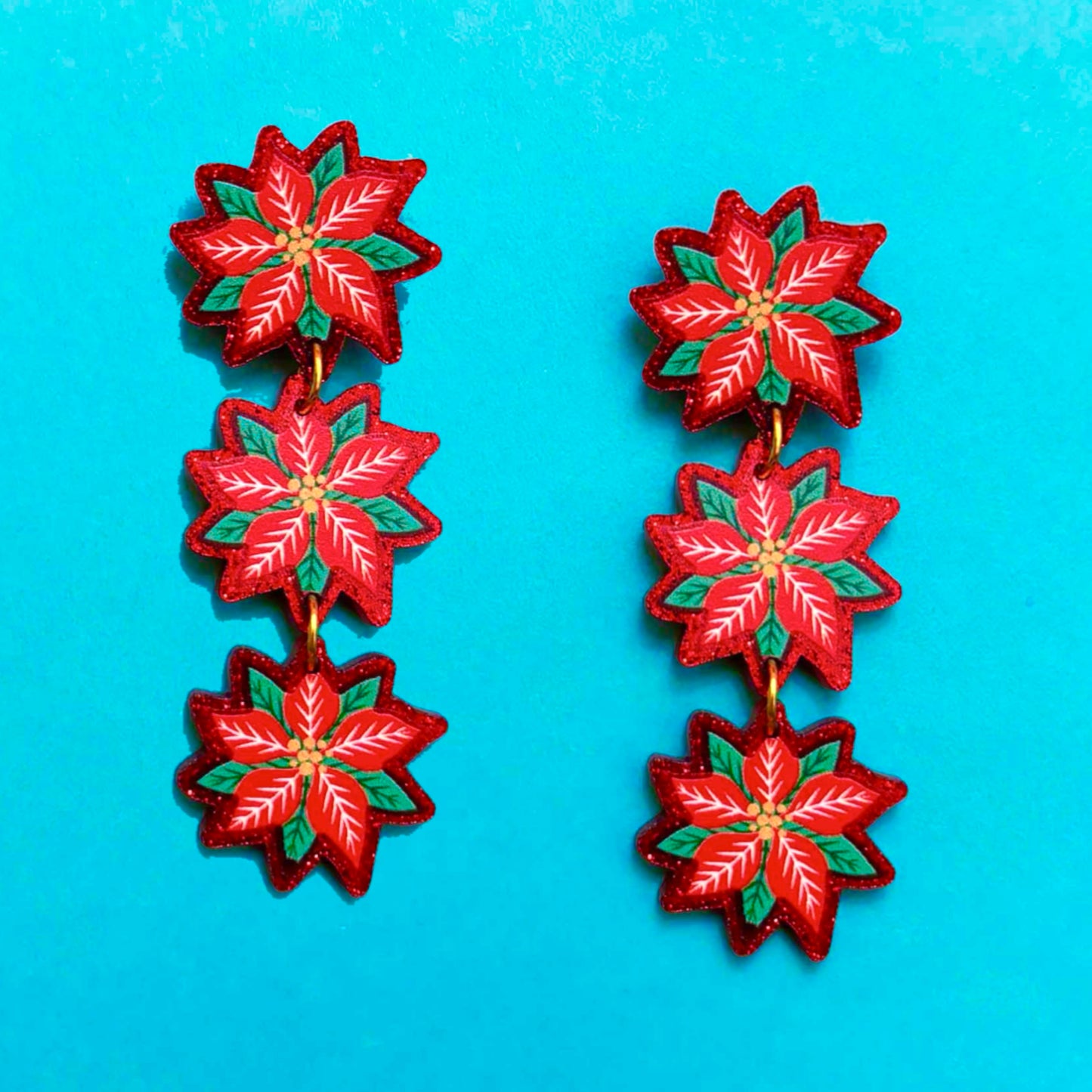 Poinsettia Tiered Drop Earrings