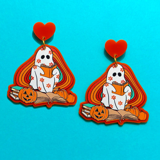 Retro Autumn Reading Ghost Drop Earrings