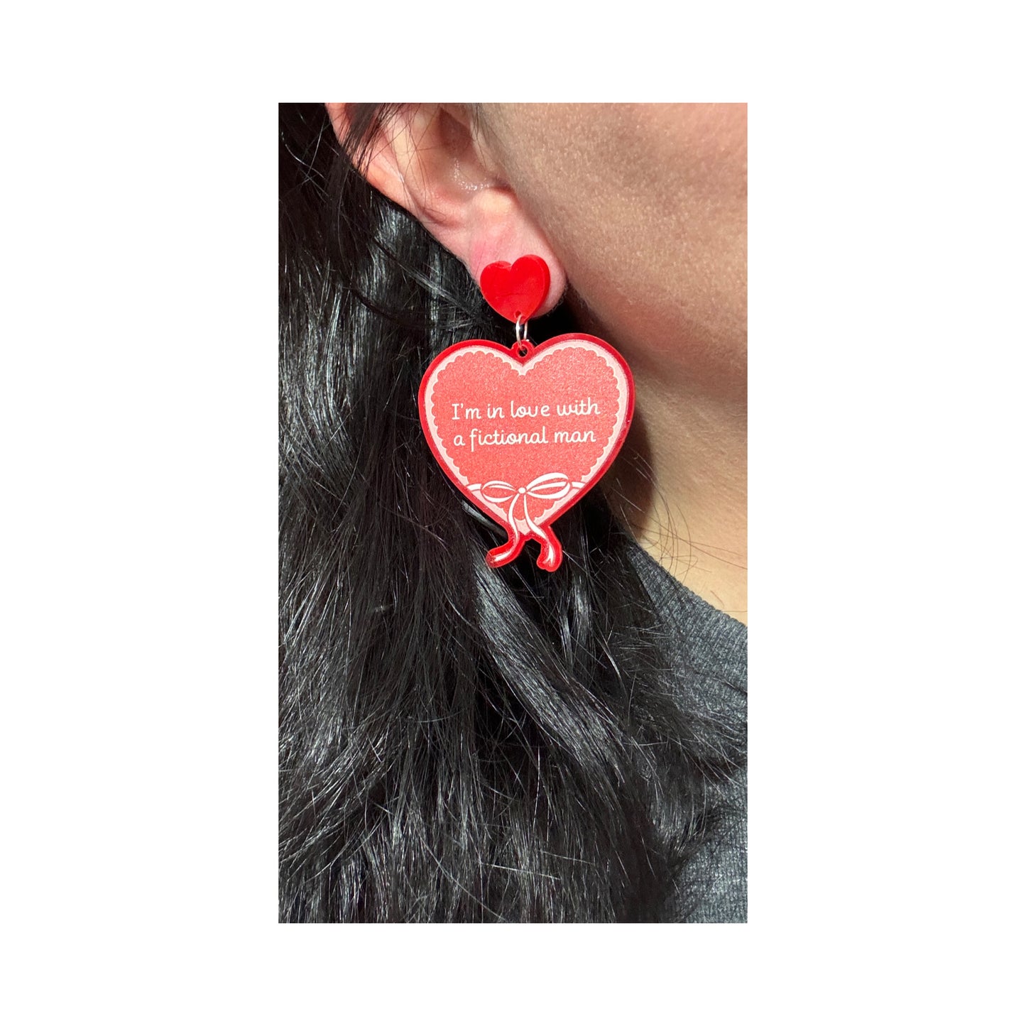 Fictional Man Love Heart Drop Earrings