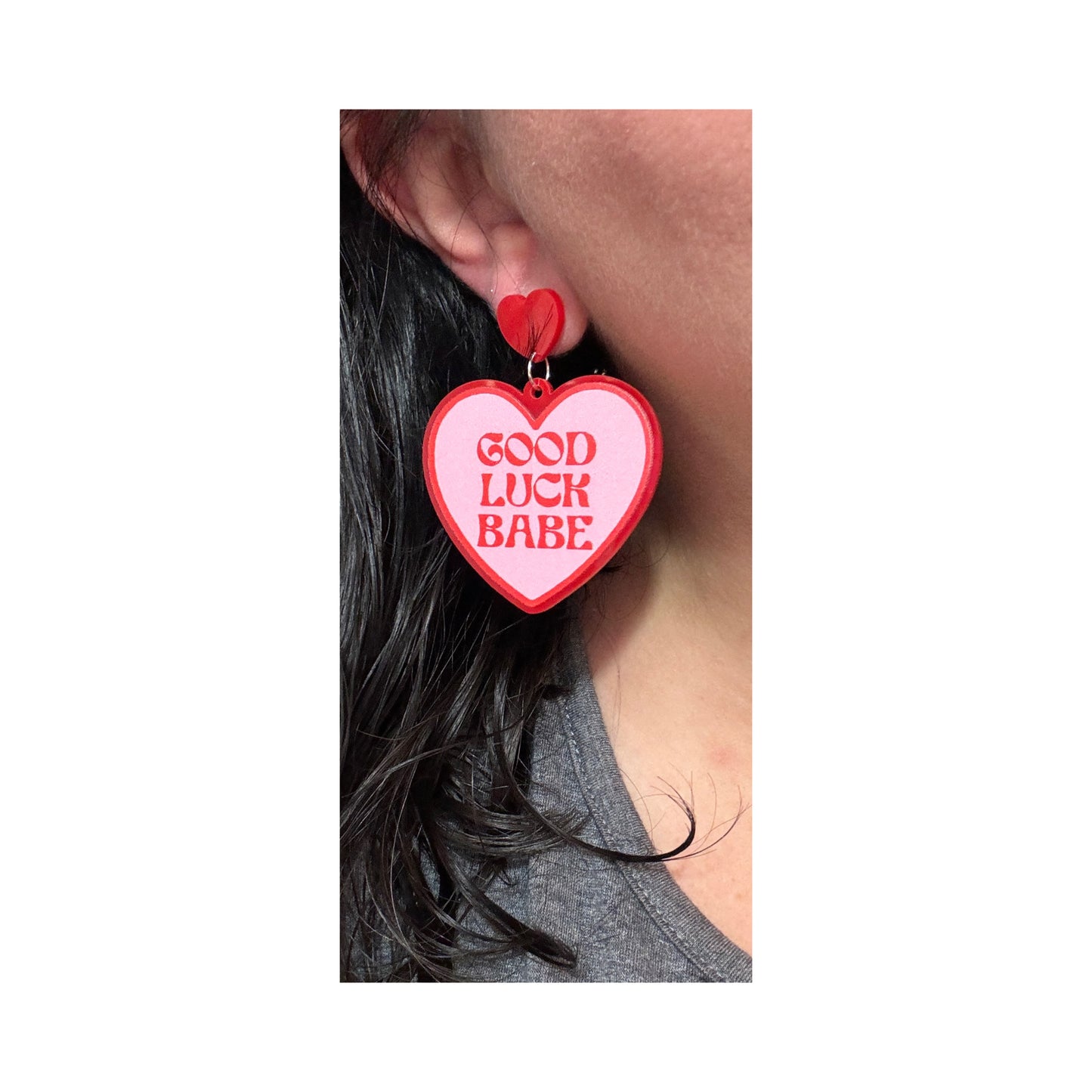 Good Luck Babe Heart Drop Earrings