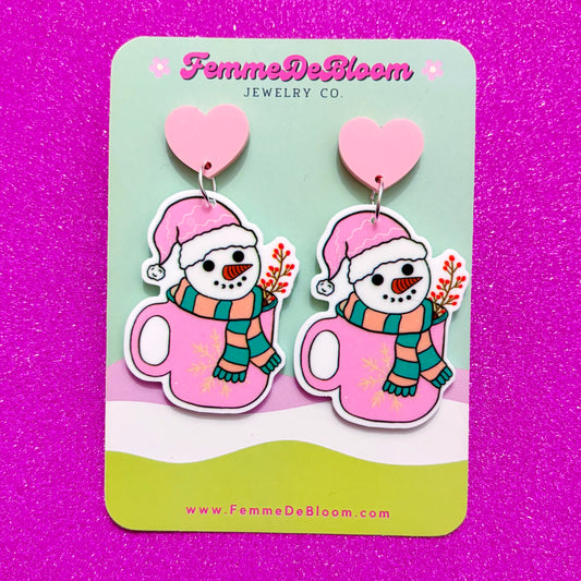 FREE GIFT - Pink Snowman Drop Earrings