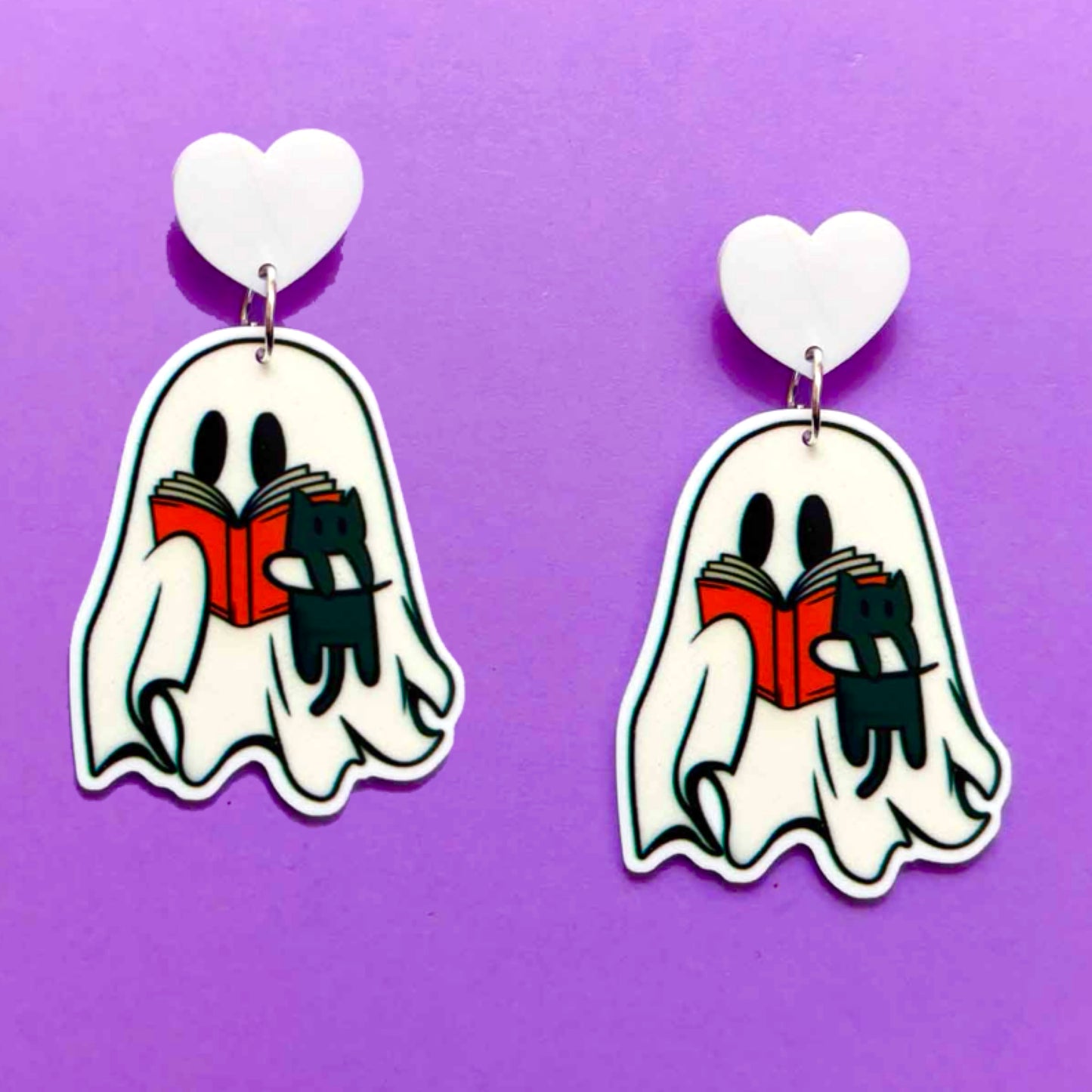 Bookish Cat Lover Ghost Drop Earrings