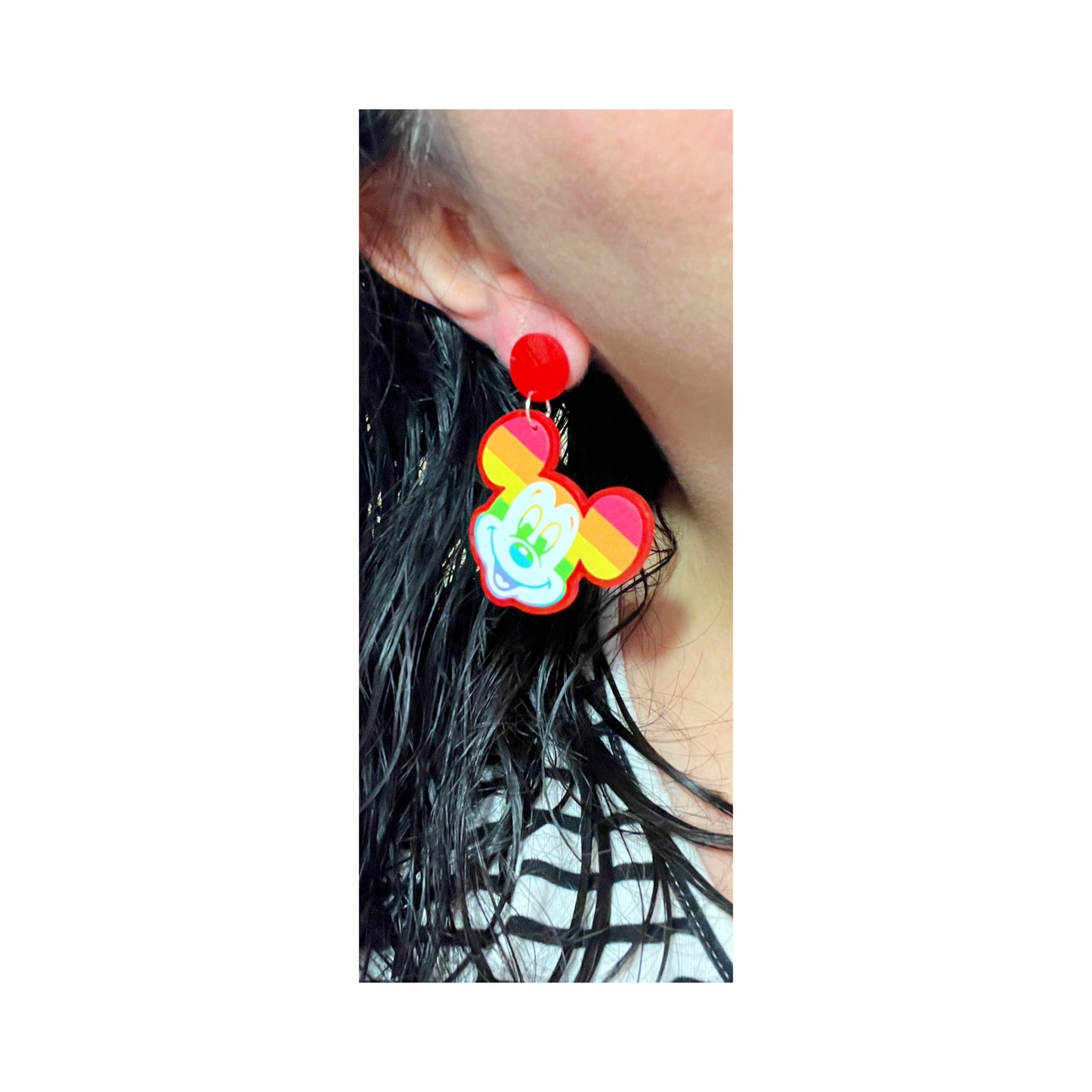 Rainbow Retro Mouse Drop Earrings