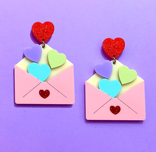 Pastel Heart Envelope Drop Earrings