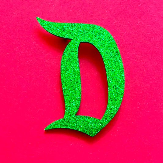 Glitter Green Retro “D” Pin Brooch