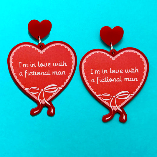 Fictional Man Love Heart Drop Earrings