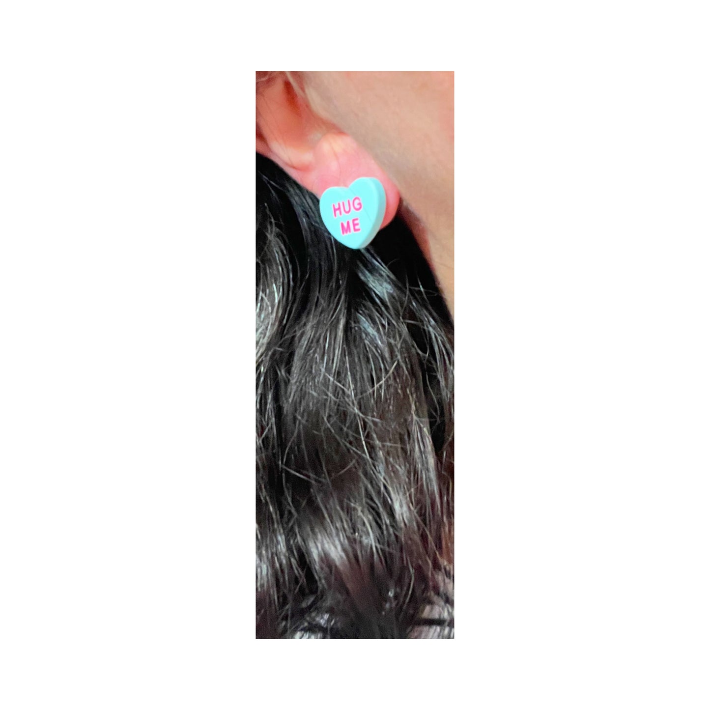 Hug Me Blue Conversation Heart Post Earrings