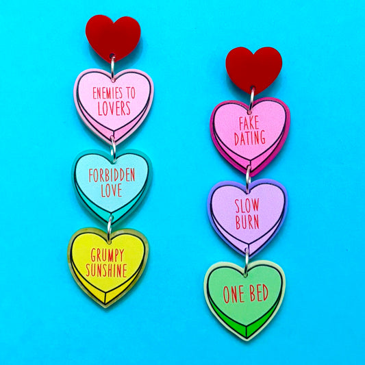 Romance Book Tropes Heart Drop Earrings