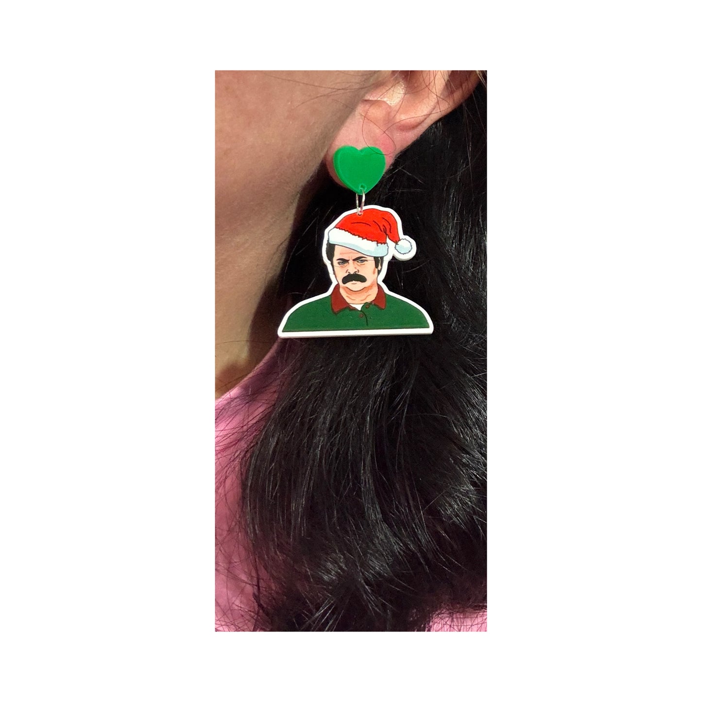 Ron Swanson Santa Hat Drop Earrings