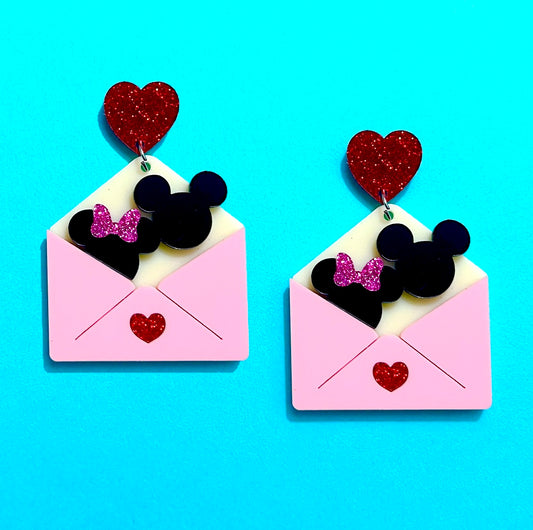 Mouse Valentine Envelope Drop Earrings