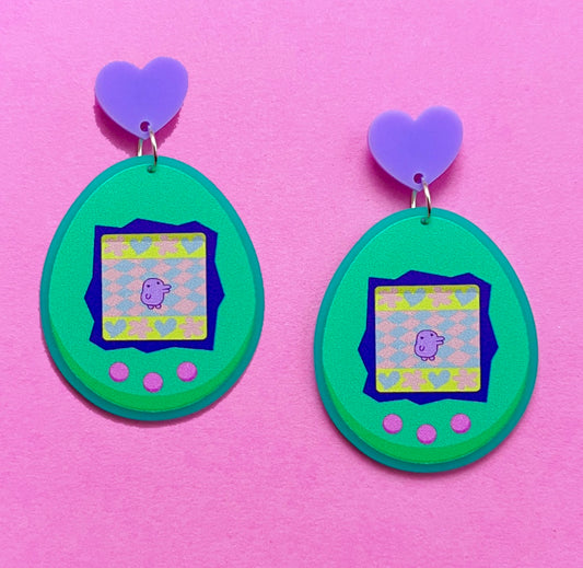 90s Aqua Digital Pet Drop Earrings