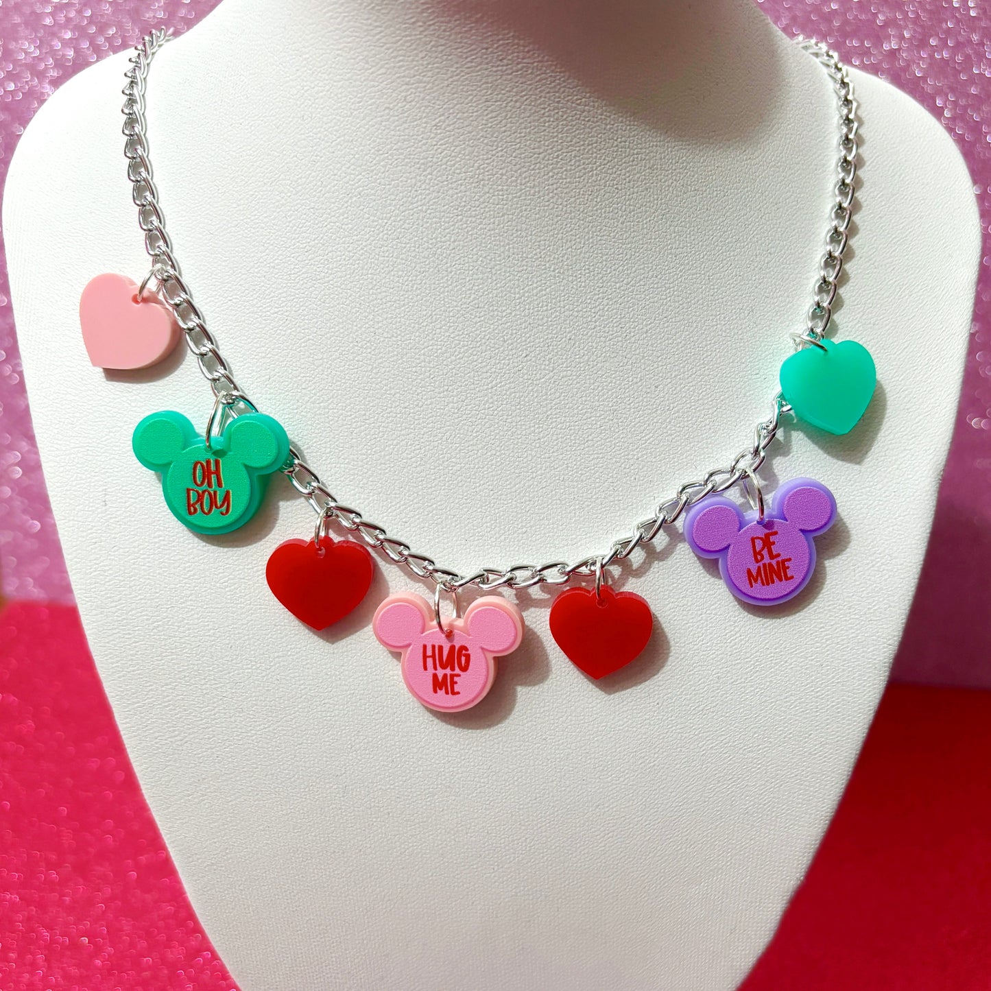 Mouse Conversation Heart Silver Charm Necklace