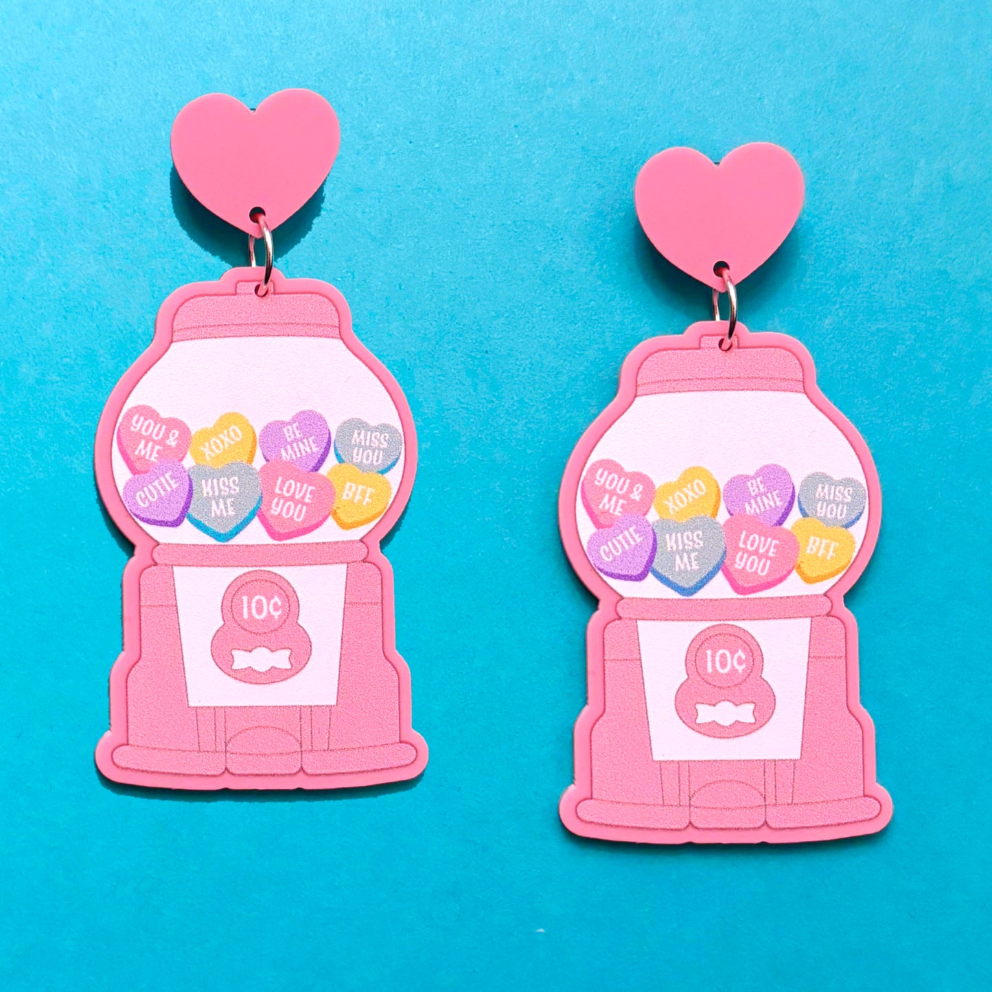 Pastel Valentine Gumball Machine Drop Earrings