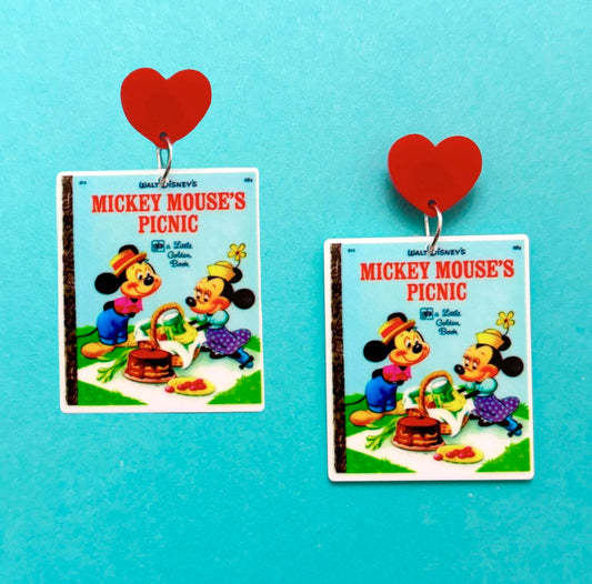 Mouse Picnic Golden Book Drop Earrings