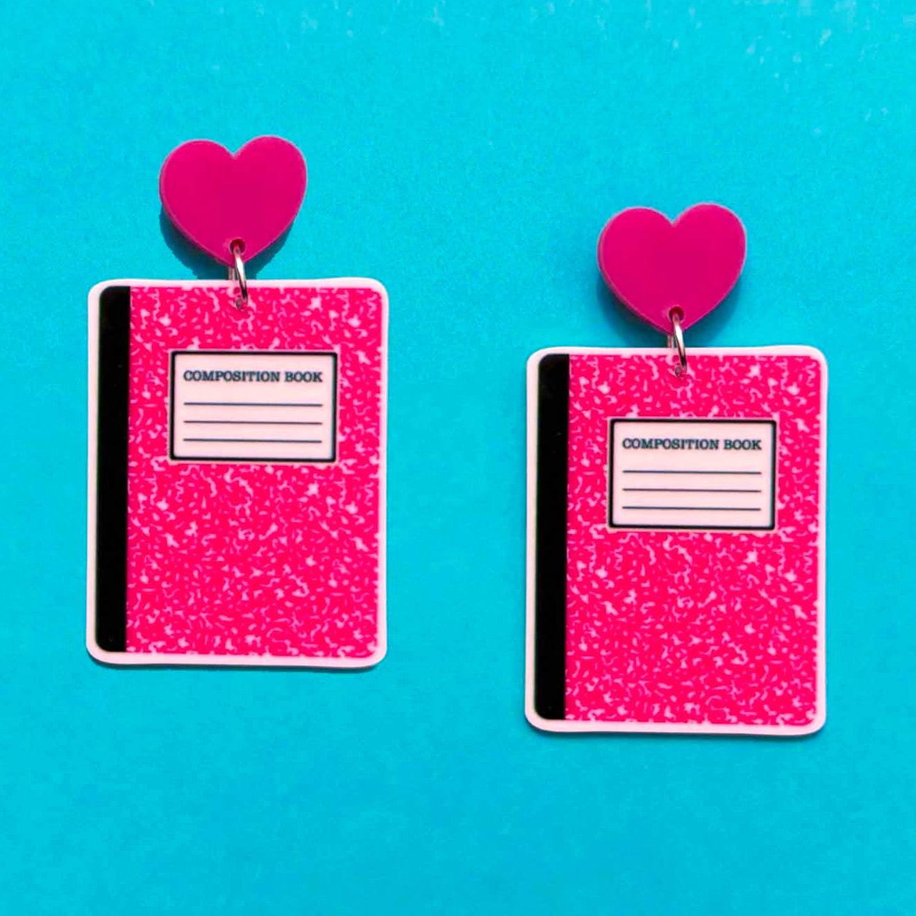 Pink Composition Notebook Drop Earrings