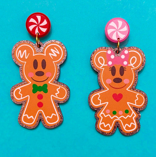 Mouse Couple Gingerbread Drop Earrings