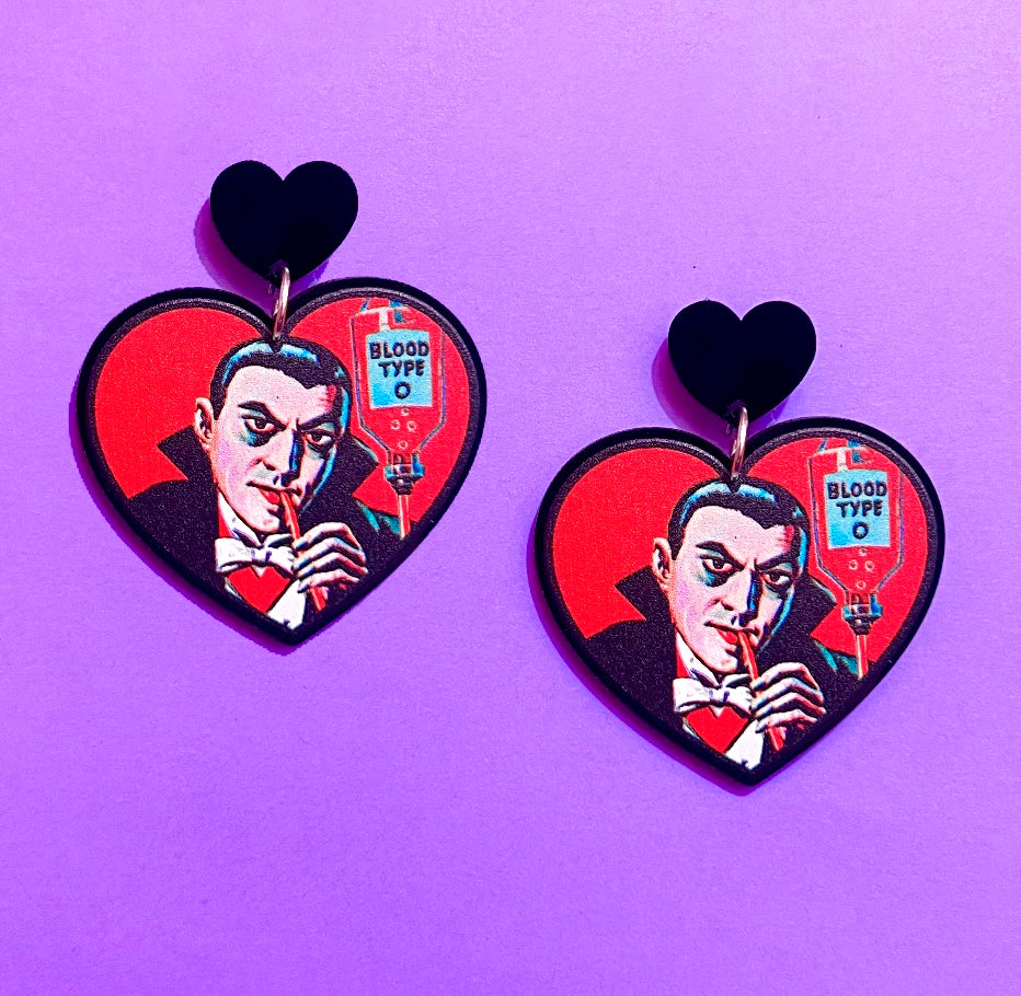 Vintage Dracula Heart Drop Earrings