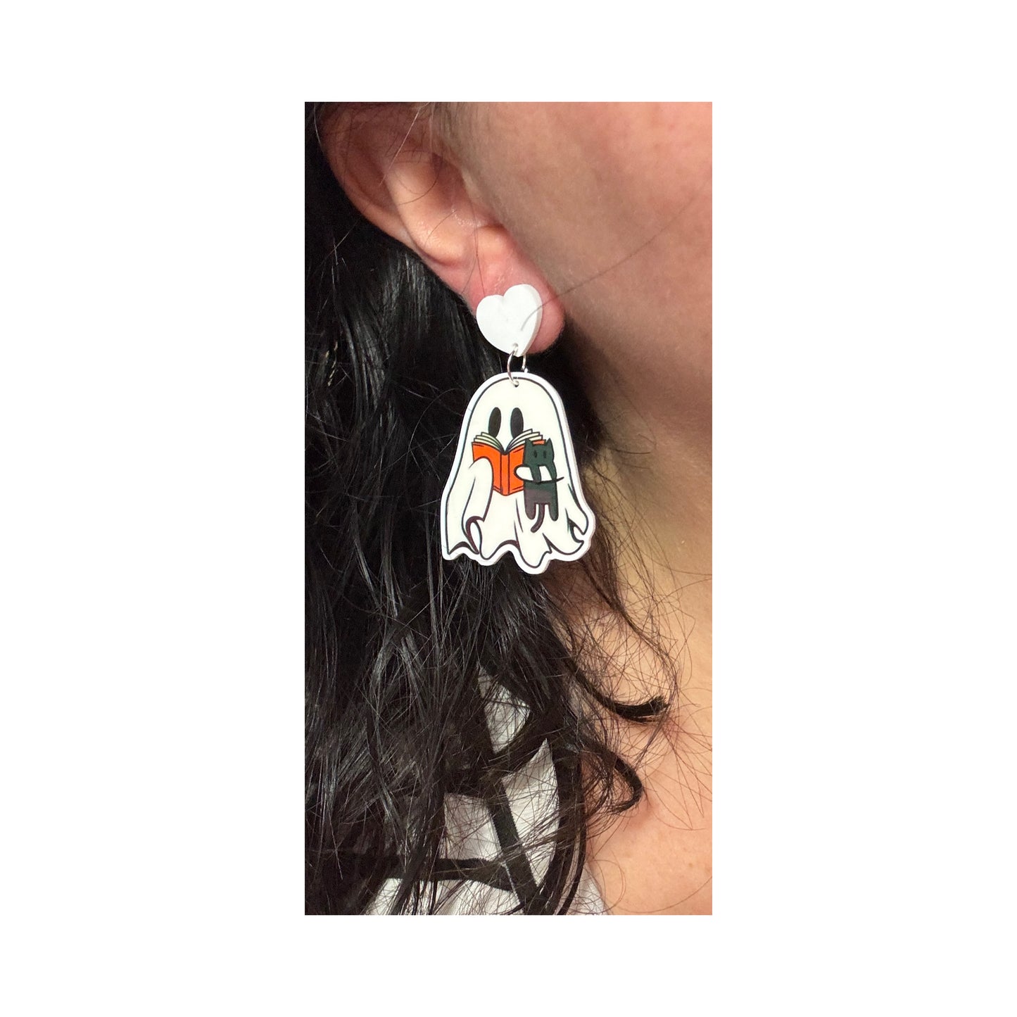 Bookish Cat Lover Ghost Drop Earrings