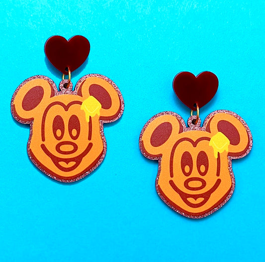 Mouse Waffle Sparkle Drop Earrings