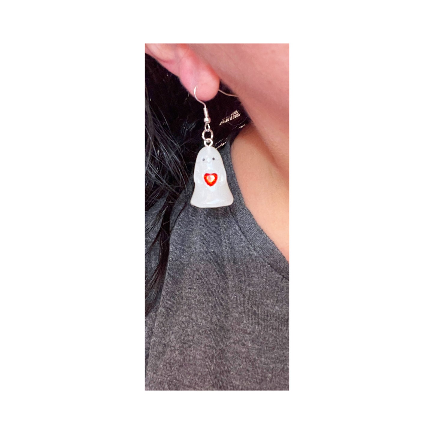 Ghost Heart 3D Drop Earrings