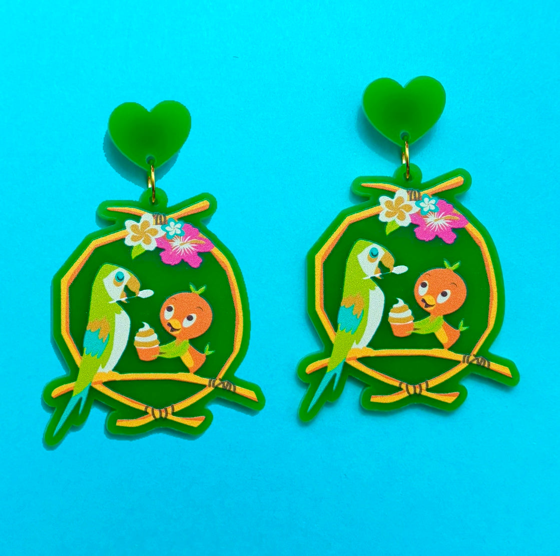 Tiki Orange Bird Drop Earrings