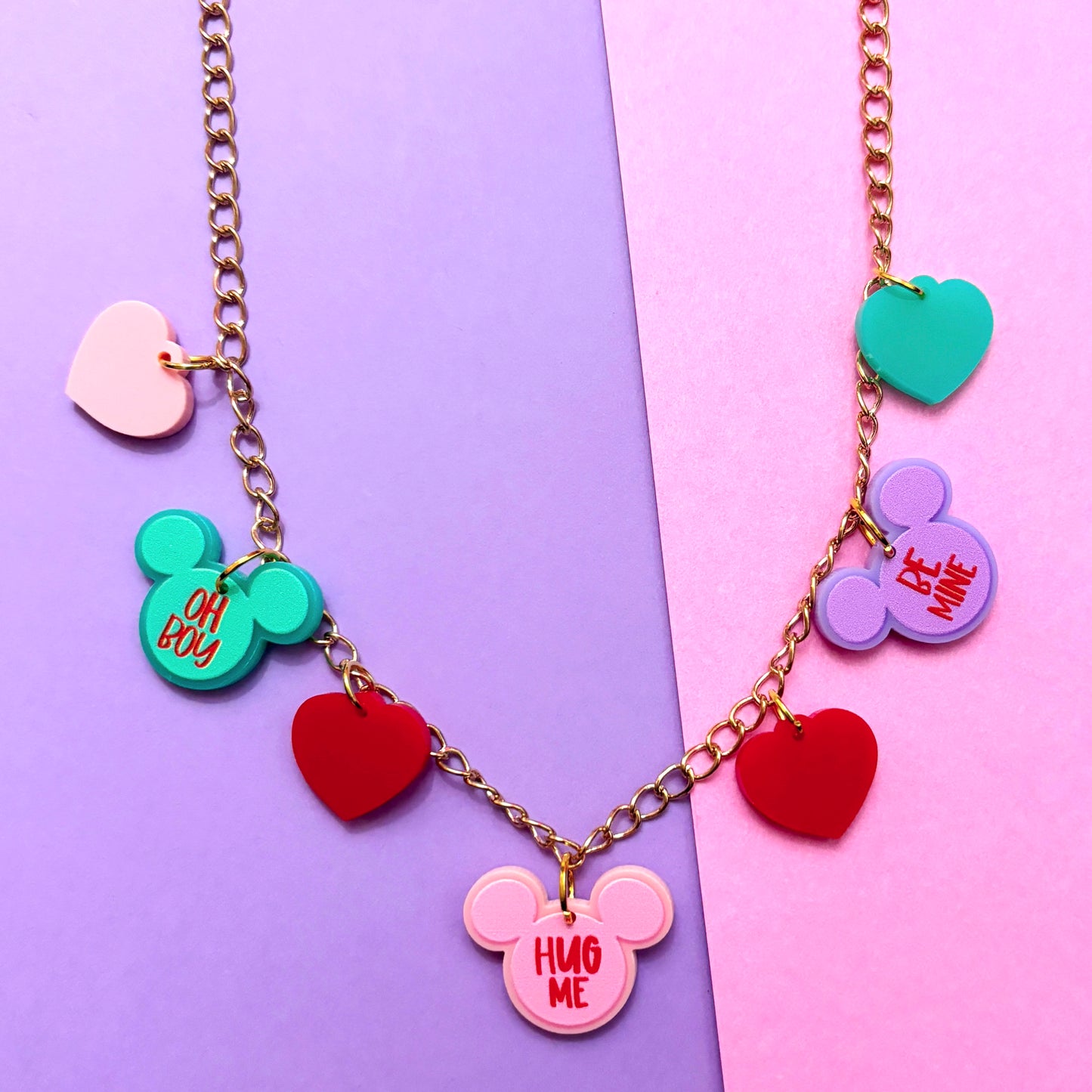 Mouse Conversation Heart Gold Charm Necklace